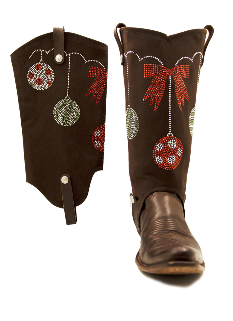 brown cowboy boot covers with an ornament design